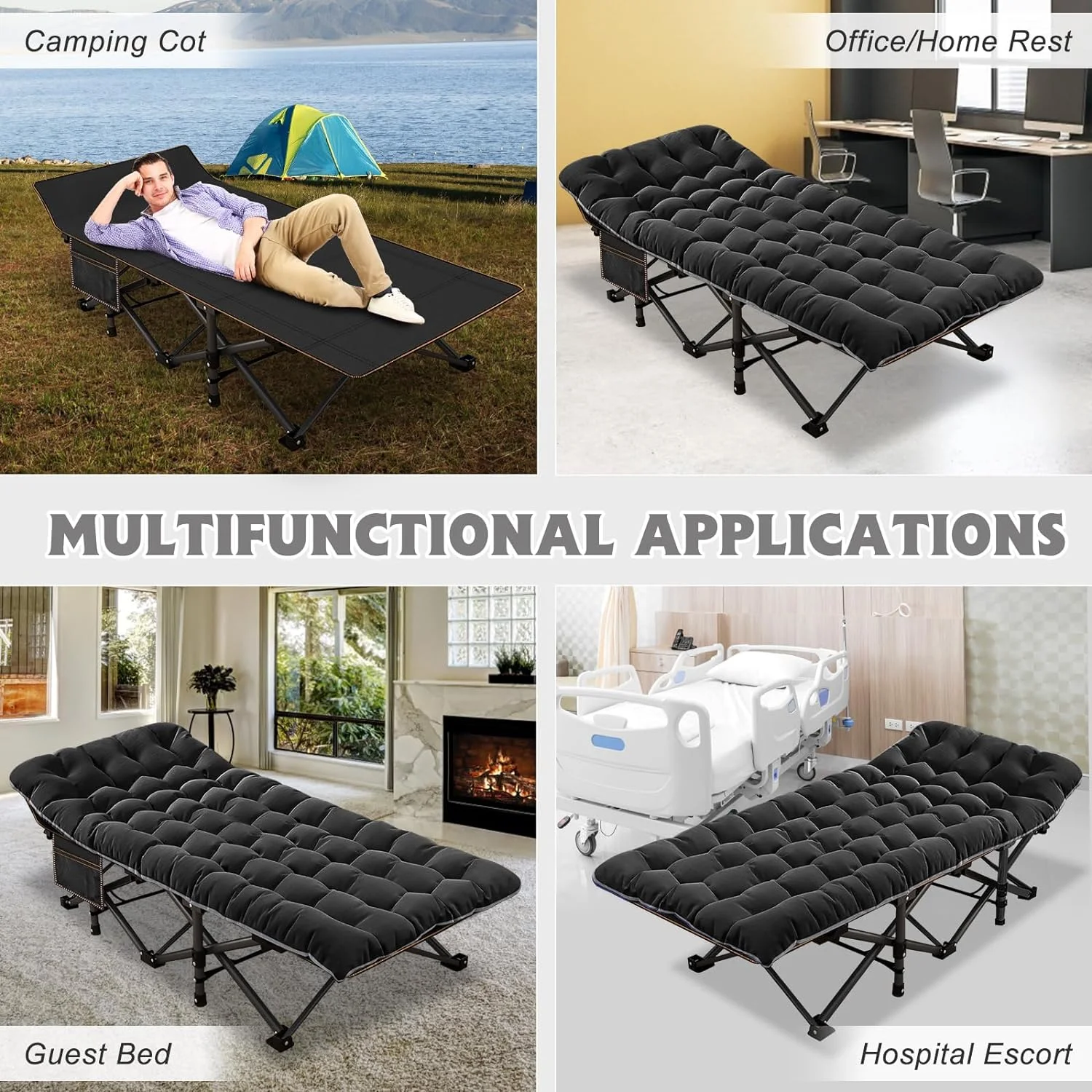 ABORON Oversized XL Folding Sleeping Cots for Adults, 900lb Loading Double-Layer 1200D, Heavy Duty Guest Bed W/Cushion & Carrying Bag