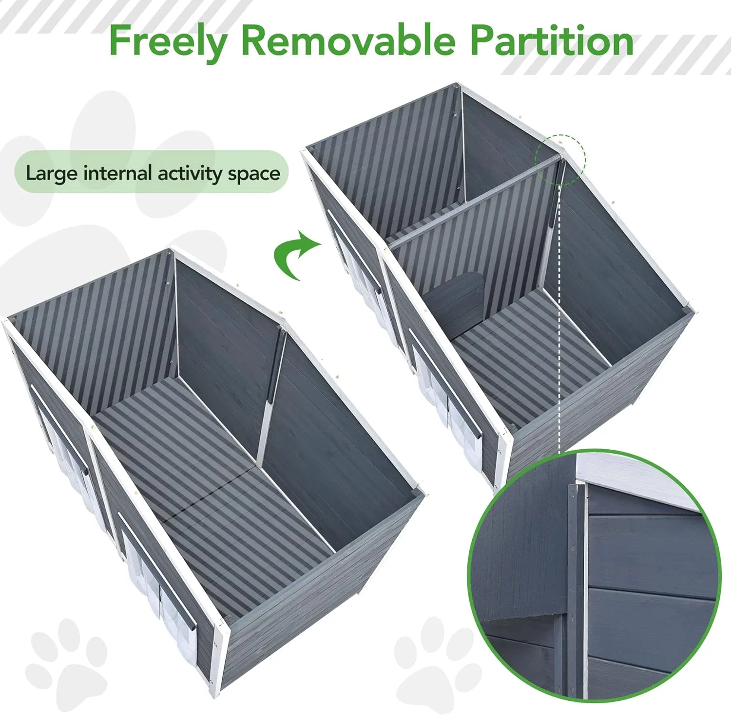 Large Wooden Dog House Outdoor, Outdoor & Indoor Dog Crate, Cabin Style, With Porch, 2 Doors, Gray And Green