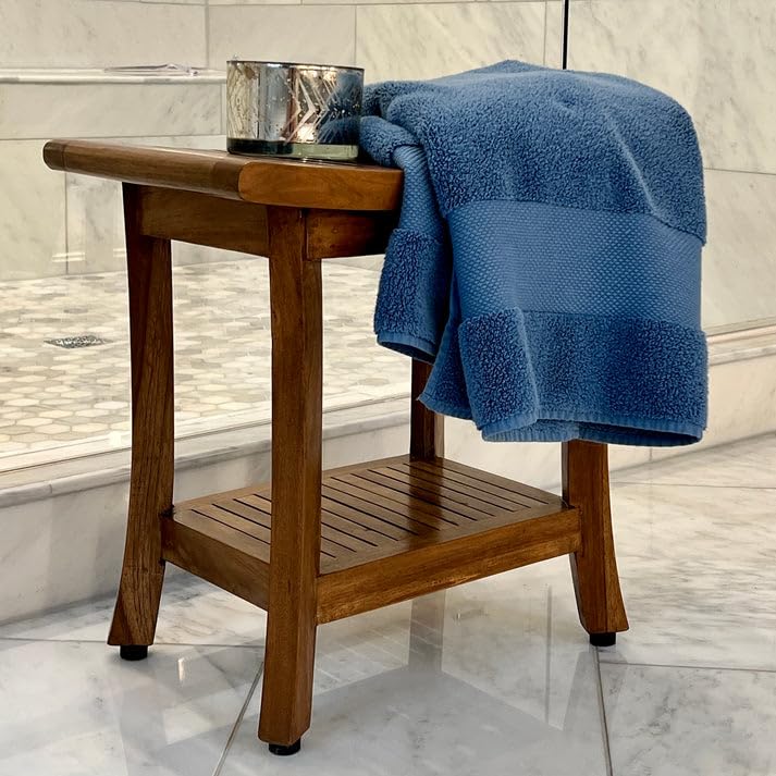 Rutledge & King Teak Shower Bench - Teak Shower Seat - Teak Wood Bathroom Stool - Corner Bench Alternative - Bathroom Chair - Bath Bench/Teak Bench (Darlington)