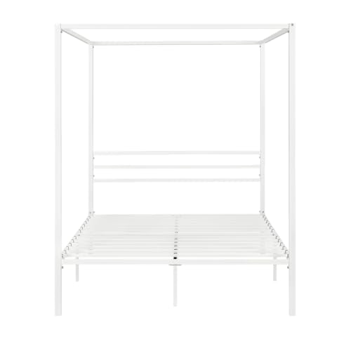 HOOMIC Canopy Bed Frame, Enhanced 4-Poster, 3-Metal Crossbar, No Box Spring Needed, Easy Assembly, Full Size, White