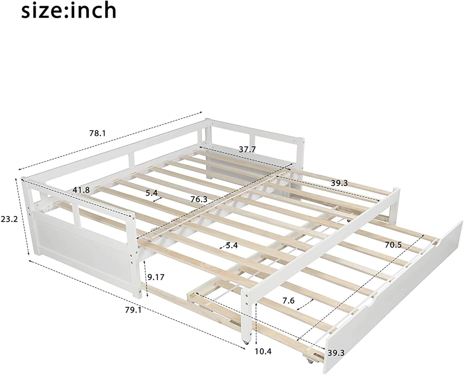 MERITLINE Daybed with Trundle,Twin to King Trundle Bed Extendable Design, Wooden Daybed/Sofa Bed for Bedroom Living Room,No Box Spring Needed,White