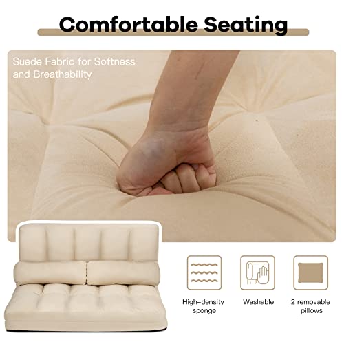 COSTWAY Floor Sofa Couch with 2 Pillows, Foldable 6-Position Adjustable Lazy Sofa bed Sleeper with Metal Frame, Soft Suede Fabric, Gaming Playing Lounge Recliner for Adults (Blue)