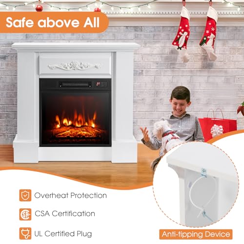 S AFSTAR Electric Fireplace with Mantel, 1400W 32 Inch Fireplace Heater with Remote Control, 6H Timer, Adjustable 3D Flame Effect, Thermostat, Electric Fireplace Heater for Living Room (Brown)