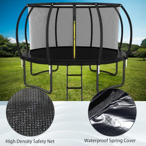 Trampoline 12FT 14FT 15FT 16FT Trampoline for Kids/Adults - Outdoor Recreational Trampolines with Enclosure Net Curved Poles and Ladder, Heavy Duty Trampoline Anti-Rust Coating, ASTM Approval
