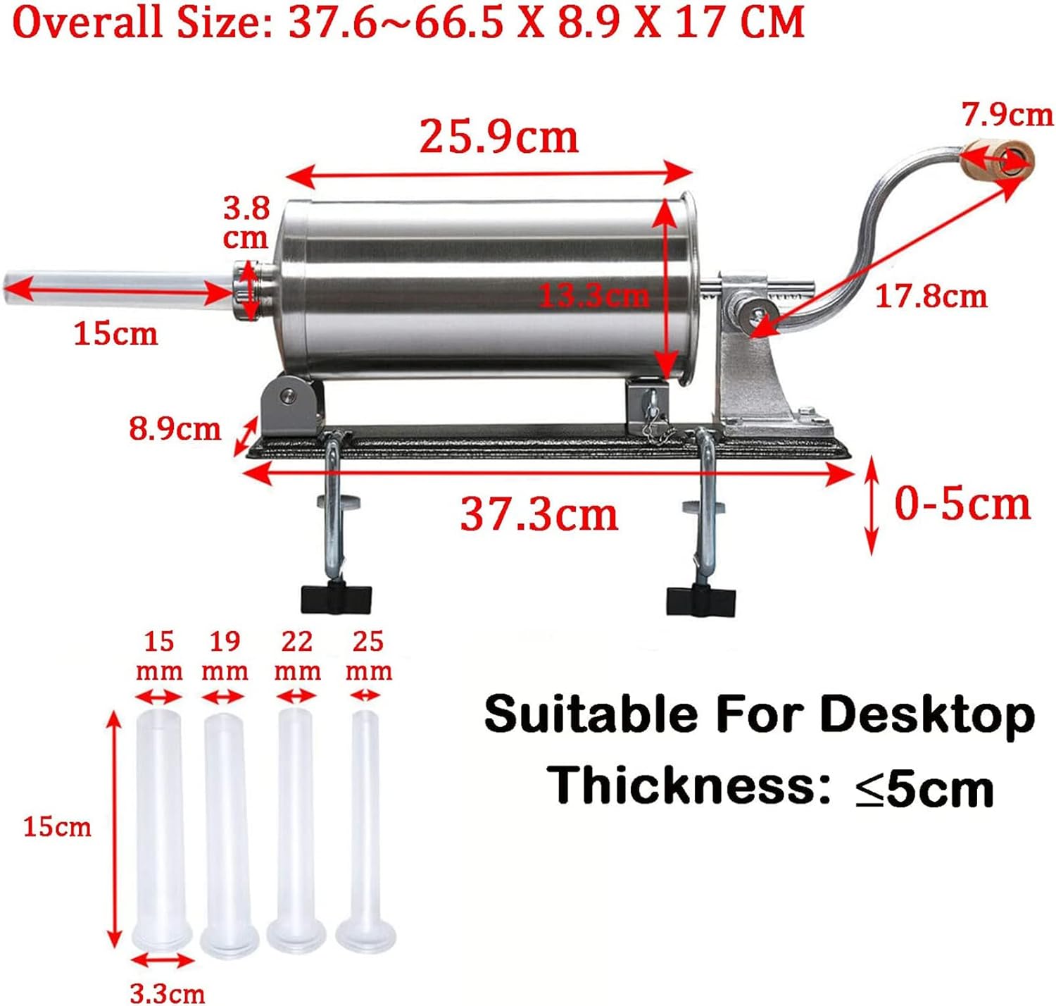 Sausage Stuffer Machine, 6LBS/3L Stainless Steel Horizontal Sausage Stuffer Maker Manual Sausage Filler with 4 Filling Tubes, for Commercial or Home Use