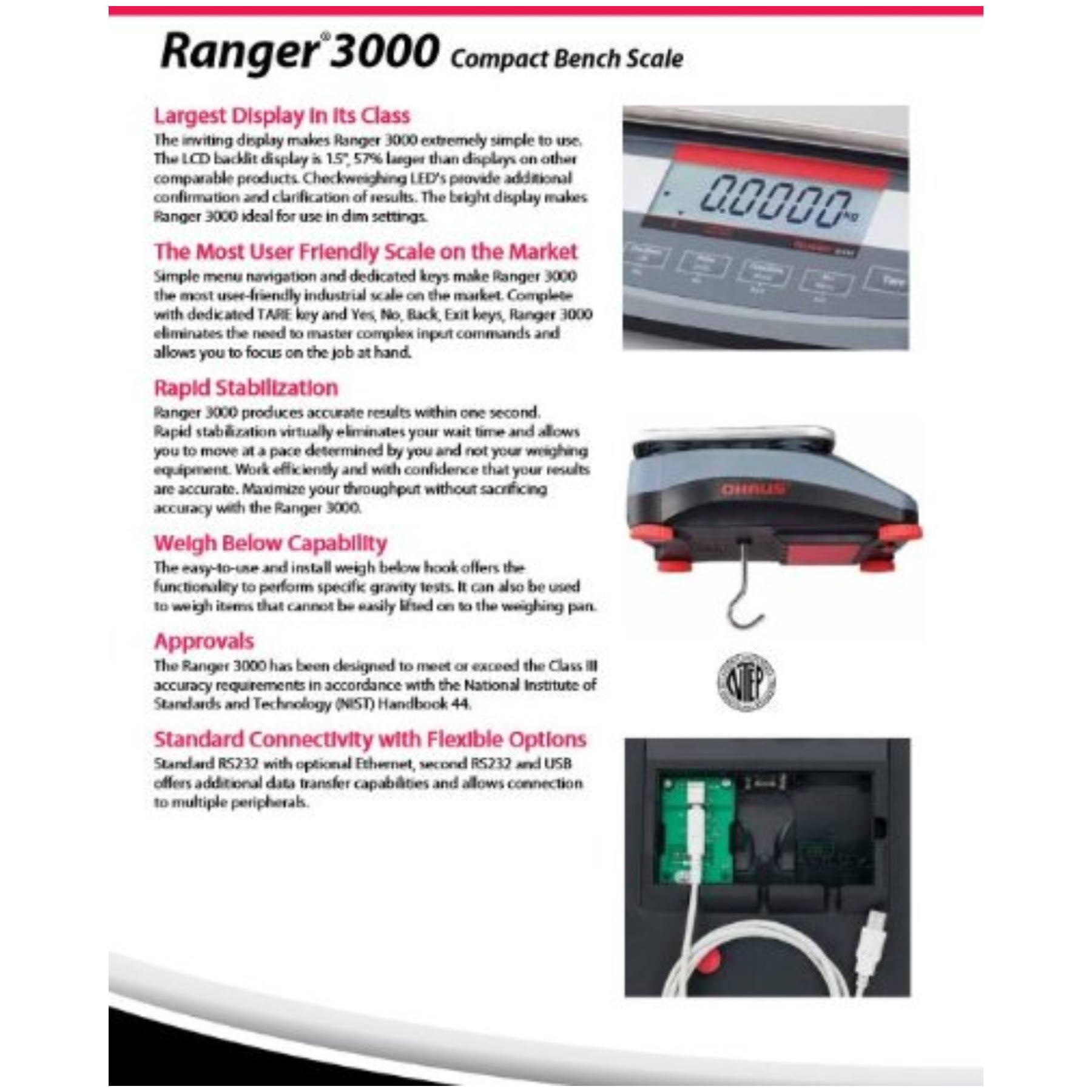 Ohaus R31P15 Ranger 3000 Compact Bench Scale - 30 lbs Capacity