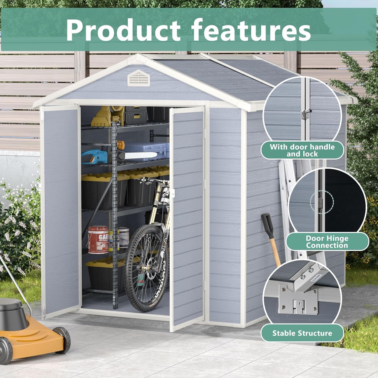 Aoxun 6'x8' Resin Outdoor Storage Shed Utility Tool Shed Storage House, Multi-Purpose Utility Tool House for Backyard, Patio Furniture, and Bikes - Gray