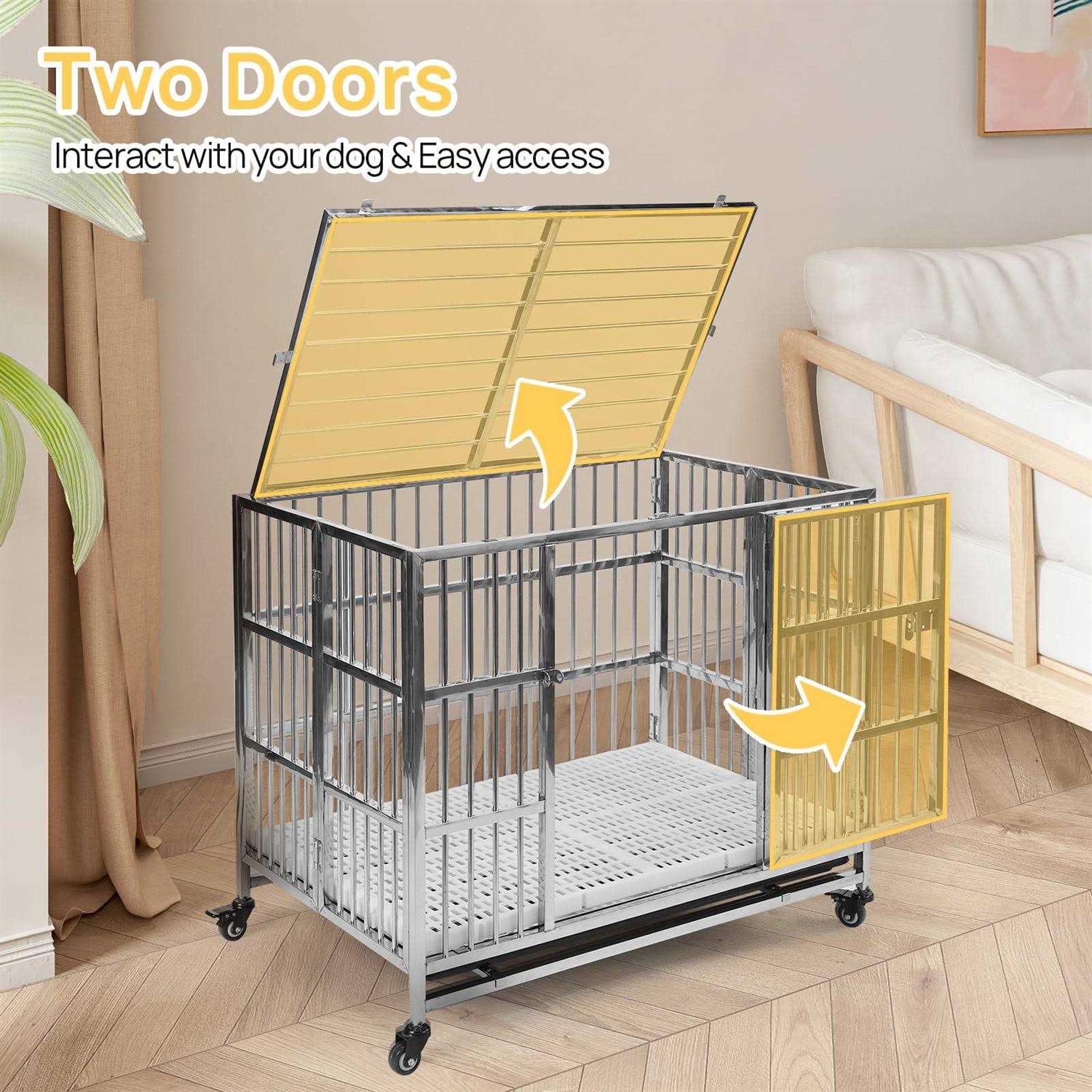 RYPetmia 38 Heavy Duty Stainless Steel Dog Cage Kennel Crate and Playpen for Training Large Dog Indoor Outdoor with Double Doors &amp; Locks Design - Pet Supplies online store
