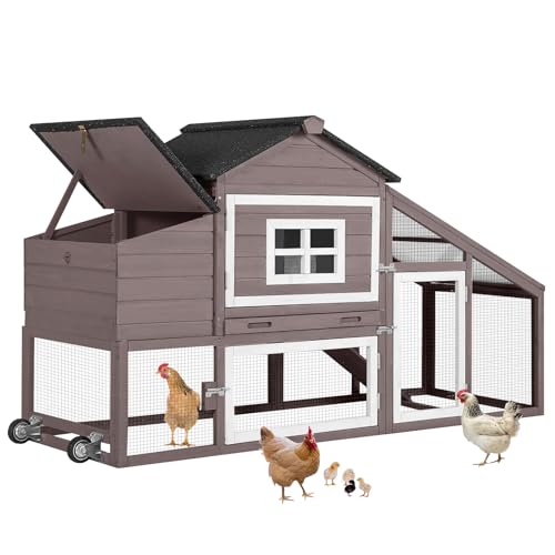 Aivituvin Chicken Coop Mobile Hen Coop, Large Poultry Cage with Wheels Outdoor Backyard Chicken House