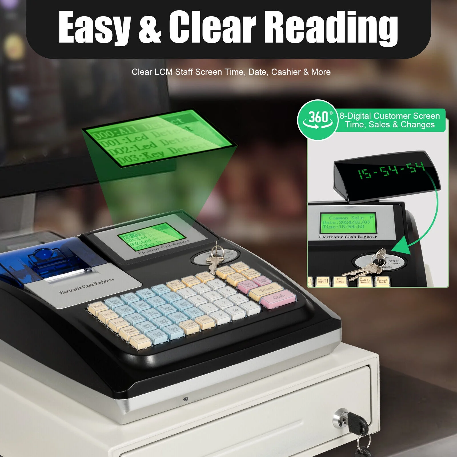 Electronic Cash Register POS System 48 Key for Supermarket Retail Restaurant