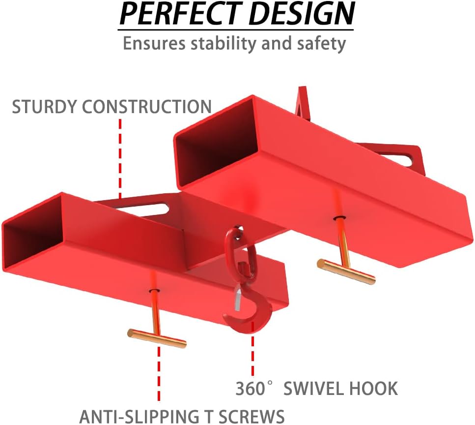 ELITEWILL Forklift Lifting Hook, 6600lbs Capacity Forklift Lifting Hoist, Red Forklift Mobile Crane with Swivel Hook and Two Large T-Screws, Hook Forklift Lifting Hoist, Fork Lifting Attachment