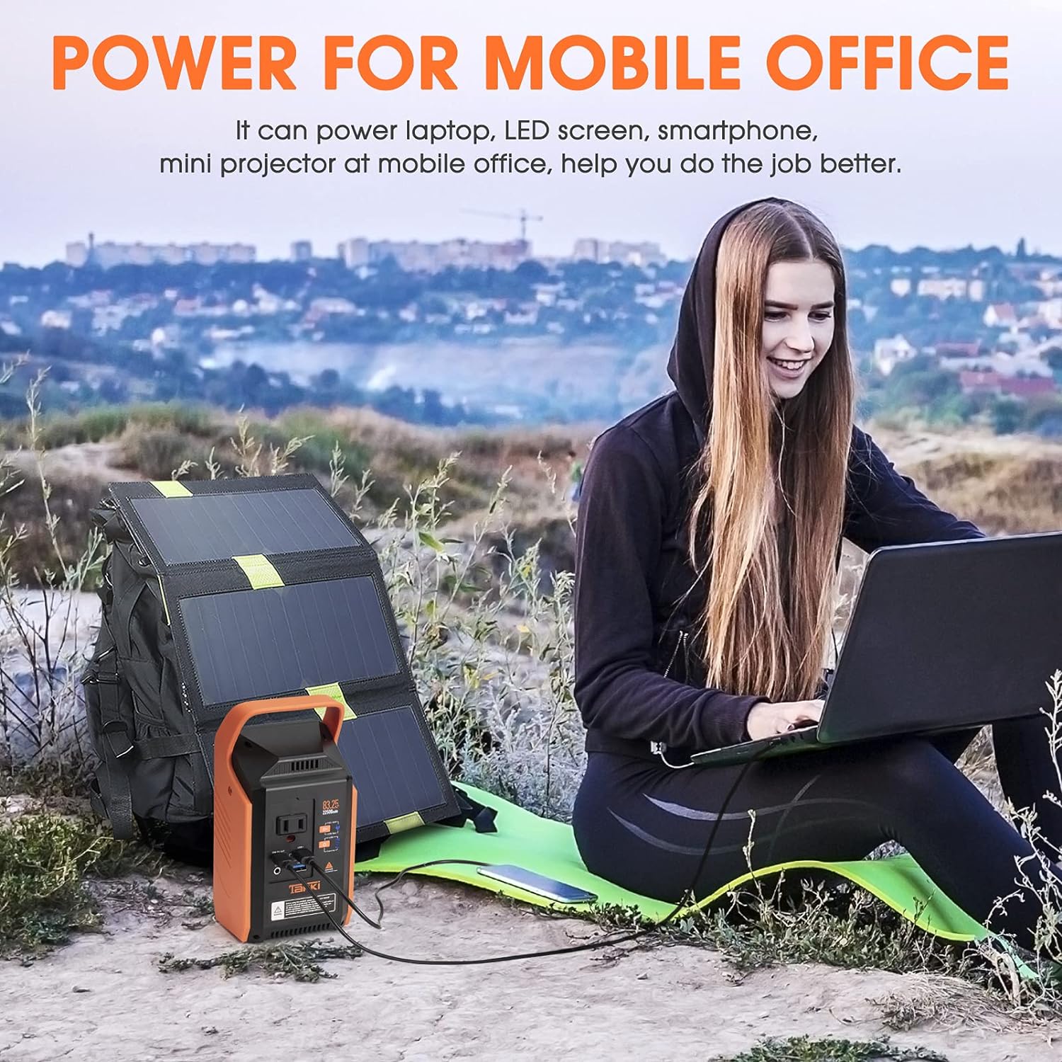 83Wh Portable Power Station, Solar Generator Power Bank with 110V AC Outlet Peak 120W Battery Backup Camping Lights for Camping, Home Use, Laptops, Fan, School, Road Trip, Office, Emergency, Gifts