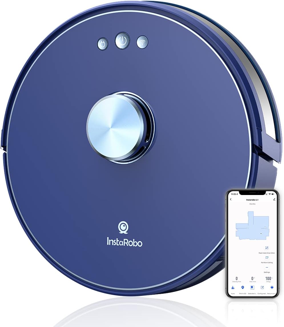 Robot Vacuum Cleaner, InstaRobo L1 Sweeping Robot with Precise Navigation, 2 in 1 Vacuum and Mop, Smart Mapping Robotic Vacuum Ideal for Pet Hair, Hard Floors, Low Pile Carpets(Blue)