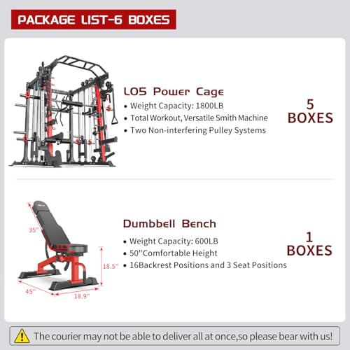 L05/07 Smith Machine，Multi-Function Squat Rack Power Cage with Cable Crossover System,with Weight Bench, Olympic Barbell Weight Set, for Home Gym