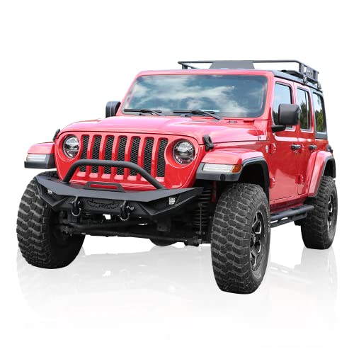 Compatible with Jeep Wrangler, Front Bumper W/LED Lights, 2 x D-Rings, Winch Plate,2018-2022 JL & JLU (2/4 Doors) Full Width