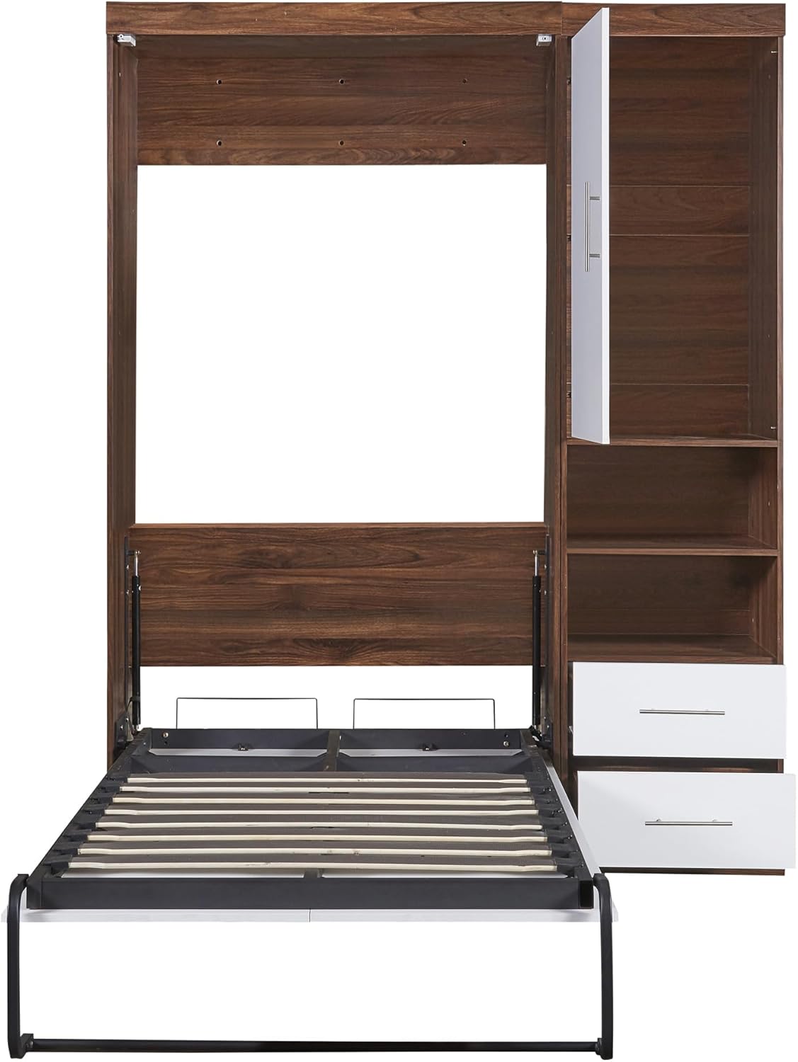 Twin Size Murphy Bed Wall Bed with Cabinet,White