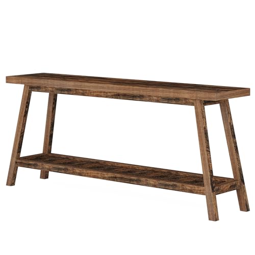 70.9 Inches Extra Long Console Table for Entryway, 2-Tier Narrow Wood Sofa Table Behind Couch, Large Sofa Table for Living Room, Rustic Brown Foyer Hallway Entry Table