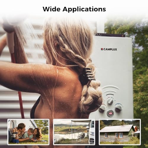CAMPLUX 2.64 GPM Propane Portable Gas Water Heater, 68,000 BTU Outdoor Tankless Camping Water Heater with Digital Display, White