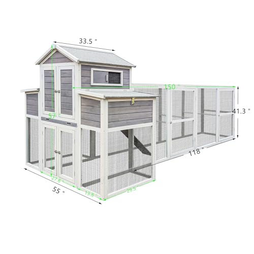 3-Tier Large Wooden Chicken Coop for 8-10 Chickens,Outdoor Walk-in Chicken Coop House with Run&Nesting Boxes,Hen House Poultry Pet Habitat Hutch Cage W/Pull Out Trays&Wire Fencing(95"×80"×83")