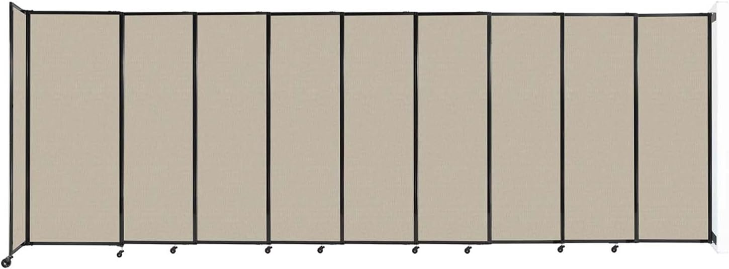 Wall-Mounted Sliding StraightWall Room Divider | Adjustable Widths | Locking Wheels | Room Separator | Up to 19'9" Wide x 6'10" Tall Sand Fabric Panels