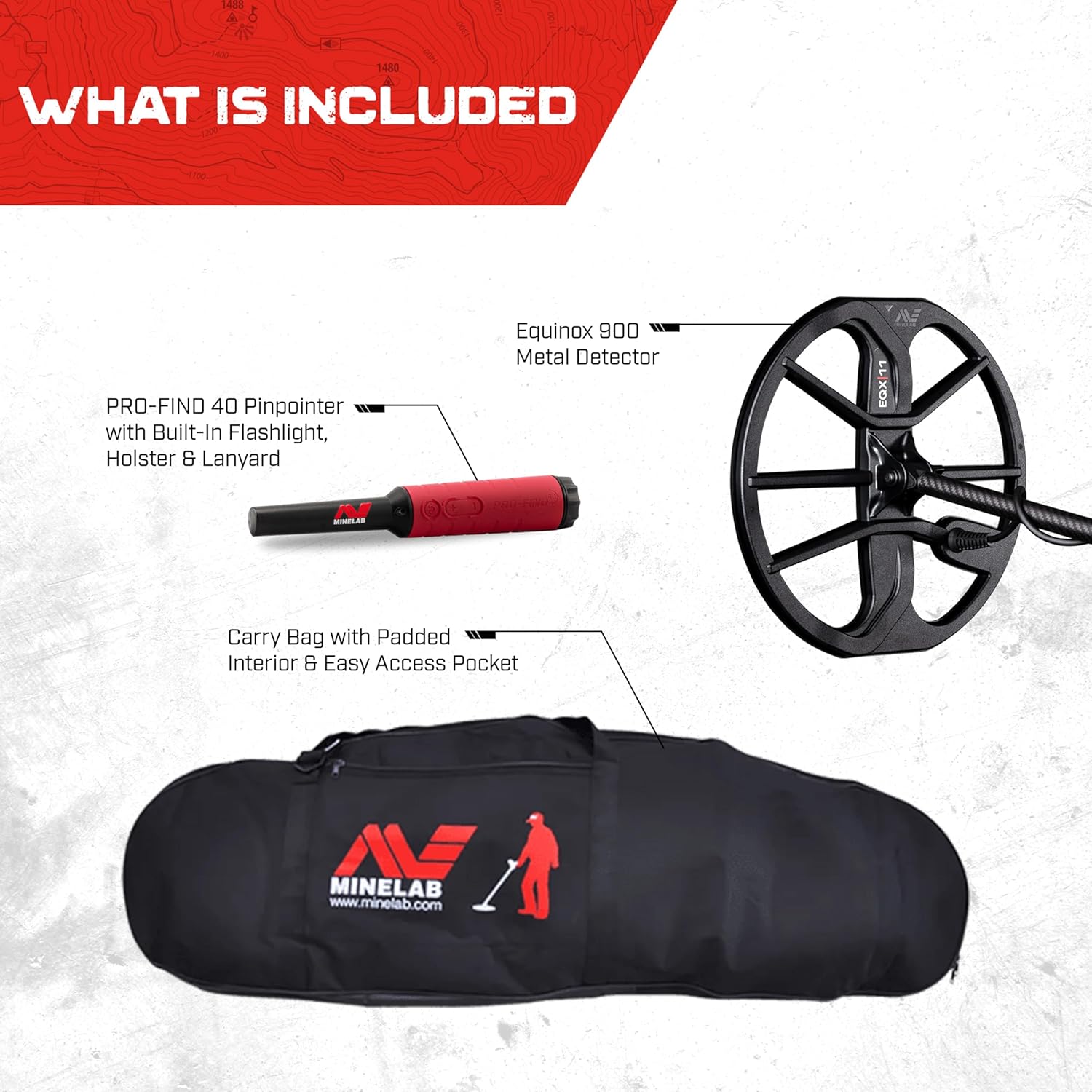MINELAB EQUINOX 900 Multi-Frequency, Collapsible, Professional Metal Detector Bundle for Adults with EQX 11" & 6” Waterproof Double-D Coils, PRO-FIND 40 Advanced Pinpointer & Handheld Carry Bag