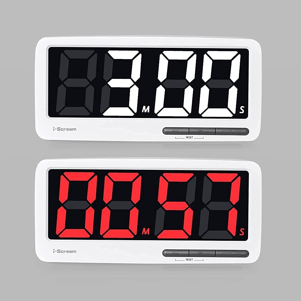 i-Scream LED Big Timer - 7.3" Extra Large Display Digital Timer with 3 Brightness and Volume Levels, Battery Powered Magnetic Countdown Timer for Kitchen, Cooking, Classroom, Kids and Teachers Pack of 2