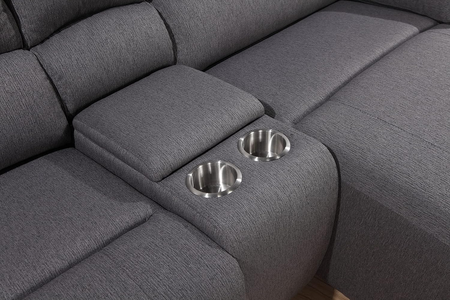 Abbyson Living Fletcher Stain-Resistant Fabric Reclining 6 Piece, Gray Sectional, Large