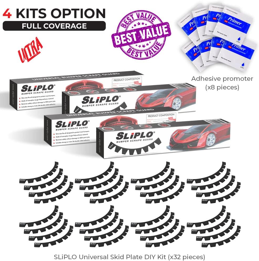 SLIPLO Ultra Universal Front Bumper Scrape Guard Skid Plate Bumper Protection for Lowered Cars, Carbon Fiber Splitters and Aftermarket Bumper Lips, Anti-Scratch DIY Bumper Protector Kit v2