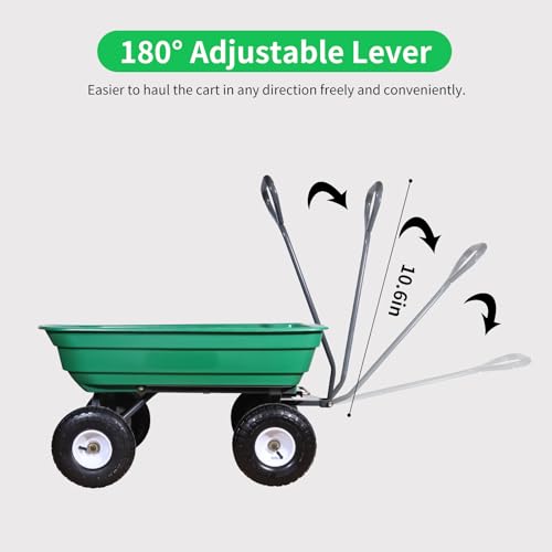AAIN 600 Lbs Poly Garden Dump Cart,Camping Beach Wagon with 180° Rotating Handle and 10" No-Flat Tires,Practical Heavy Duty Yard carts and Wagons,Quick Release Utility Wheel Barrow Trolley,Green AA078