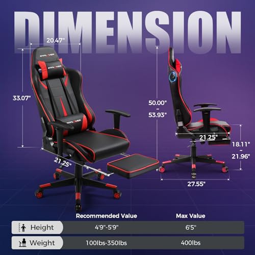 GTPLAYER Gaming Chair with Speakers, Music Gaming Recliner Chair for Adults and Kids, Height Adjustable Computer Game Reclining Chair with Footrest by GTRacing (Black)