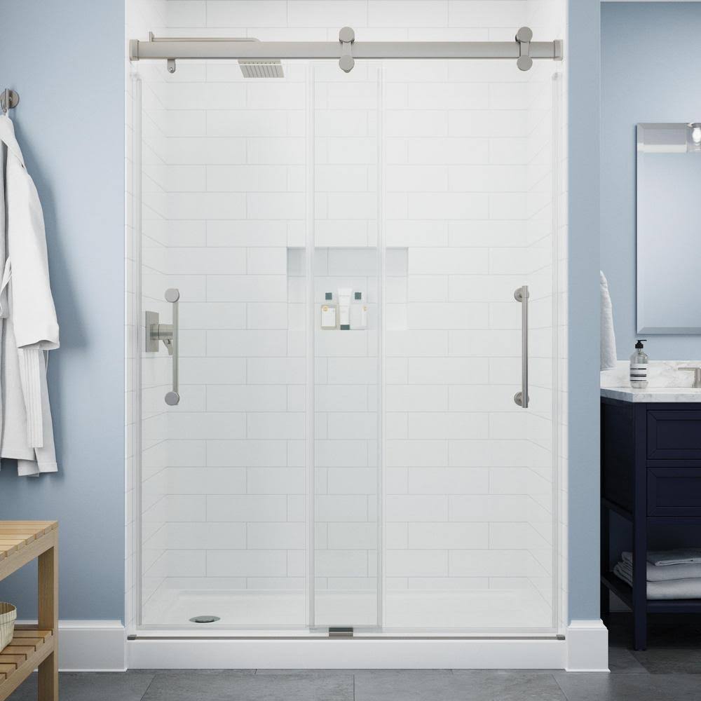 Delta Paxos 60 in. W x 76 in. H Sliding Frameless Shower Door in Nickel with 5/16 in. (8 mm) Clear Glass
