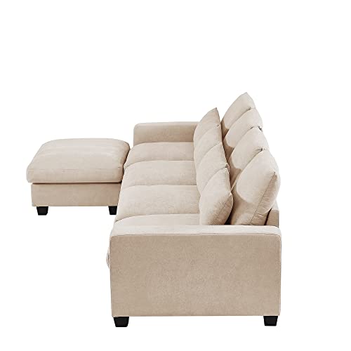 Modern Large L-Shape Feather Filled Sectional Sofa, Convertible Sofa Couch with Reversible Chaise for Living Room Living Room Furniture Sofas & Couches
