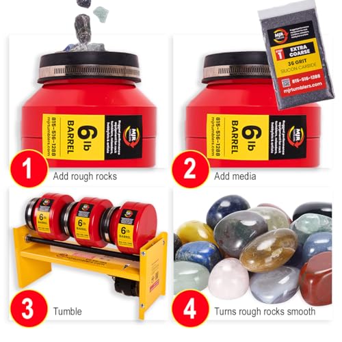 MJR Tumblers Multi-Barrel Rock Tumbler - Durable Leak-Proof Rock Polisher for Kids and Adults Rock Tumbling Tool Geology Hobby Science Kit, Rocks & Crystals, 6 & 12 Pound Unit Large Base