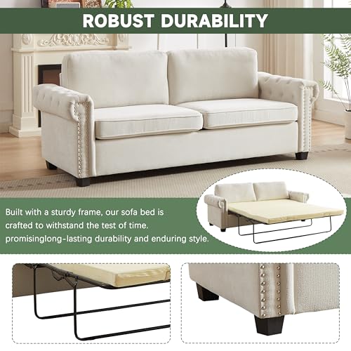 83.8" Convertible Sleeper Sofa Bed, 2-in-1 Pullout Sofa Bed, Polyester Sleeper Sofa Bed with Folding Mattress, Living Room Pullout Sofa Bed, Apartment/Small Space Sofa Sleeper,Green