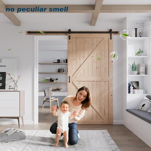 FREDBECK 48in x 80in Sliding Wood Barn Door with 8FT Barn Door Hardware Kit Included K Shape Solid Spruce Panel Sliding Door Double Surfaces Need to Assembly