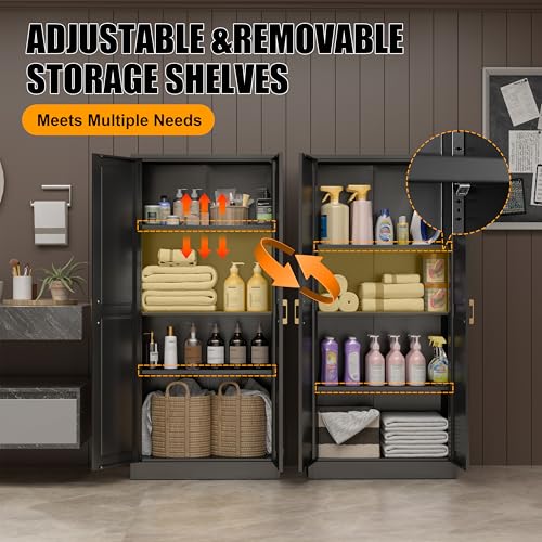 71" Tall Metal Storage Cabinet, Kitchen Pantry Storage Cabinets with Doors and 4 Shelves, White Pantry Cabinet, Utility Kitchen Cupboard, Large Steel Cabinets for Dining Room, Office, Living Room
