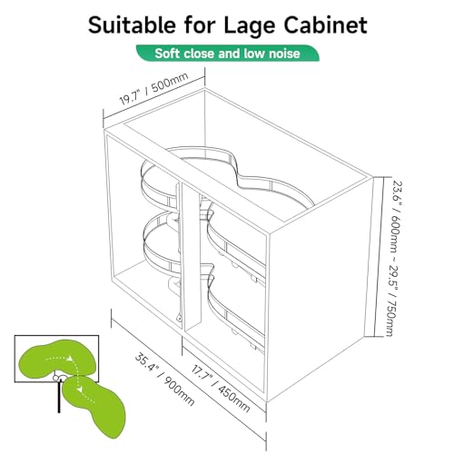 Swing Blind Corner Cabinet Organizer, 36" Blind Corner Cabinet Pull Out, 2 Tier Swing Tray Soft Close Blind Organizer for Right Handed Open