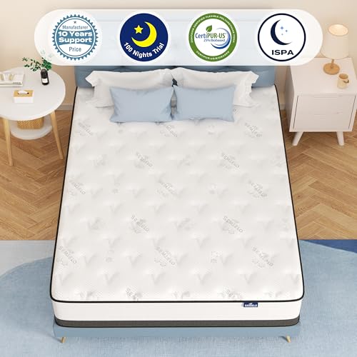 Full Size Mattress, 10 Inch Full Mattress in a Box, Hybrid Mattress with Memory foam and Pocketed Coils for Breathable and Durable Support, CertiPUR-US Certified