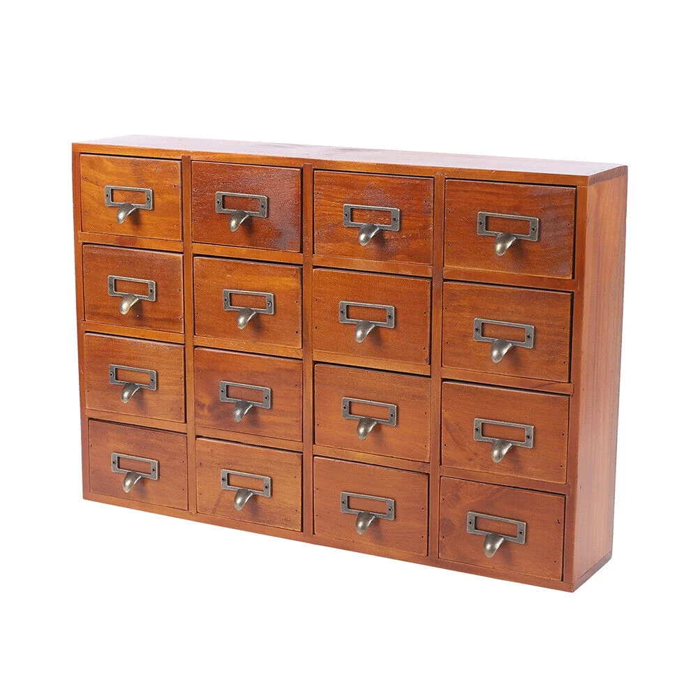 Miumaeov Cabinet 16 Drawers Vintage Wood Apothecary Cabinet Label Holder Card Catalog