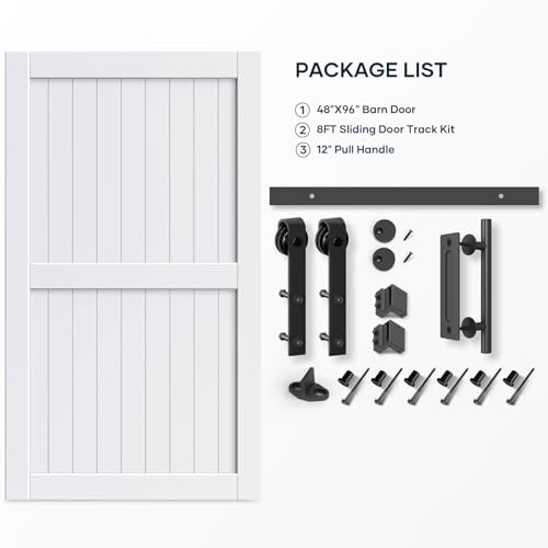 EaseLife 54 x 84 inch White Barn Door with 9FT Sliding Door Hardware Kit Included & Handle,Solid Wood Covered with Waterproof PVC Surface,DIY Assemblely,Easy Install,H-Frame,Fit 50-52in Wide Opening