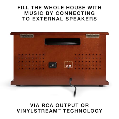 Victrola Navigator 8-in-1 Bluetooth Record Player with Built-in Speakers– 3 Speed Turntable, CD Player, Cassette, FM Radio, USB, RCA Out, Headphone Jack, Wireless Music Streaming, Real Wood (Mahogany)