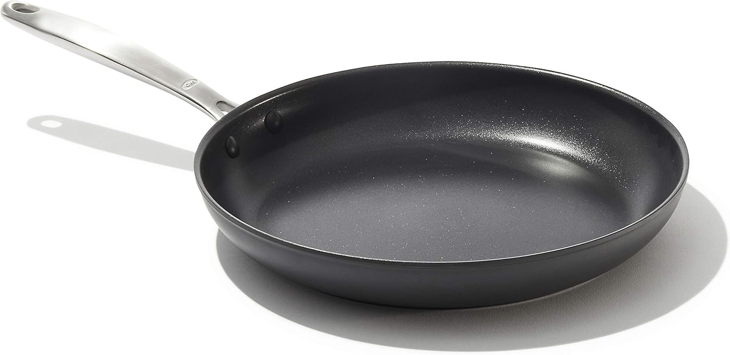 OXO Good Grips Non-Stick Pro Dishwasher safe 12" Open Frypan & Non-Stick Pro Dishwasher safe 8" Open Frypan,Gray,8-Inch