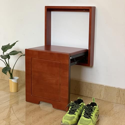Wall Fold Up Chair Solid Wood Stool 6.8cm Thick Mini Wall Stool 40x40cm Entrance Shoe Changing Stool Porch Wardrobe Balcony Easy to Install (Color : Wood)