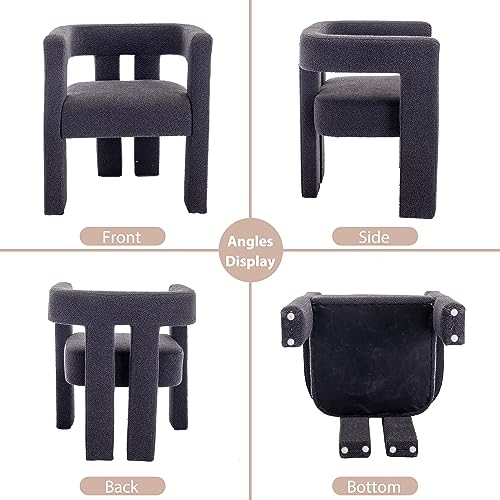 Modern Boucle Dining Chair Set of 4, Sherpa Barrel Accent Chairs Upholstered Armchair Comfy Side Chair for Kitchen Living Room Reception (Green, Set of 4)