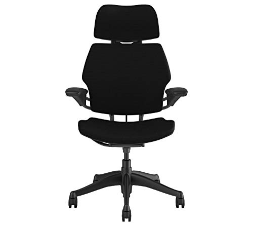 Humanscale Freedom Office Chair with Headrest - Ergonomic Work Chair with Advanced Highly Adjustable Duron Arms - Wheels for Carpet - Graphite Frame Hyacinth Blue Fourtis Fabric