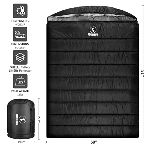 Double Sleeping Bag for Adults,15 Degree and 0 Degree 2 Person Sleeping Bag Cold Weather Queen Size Sleeping Bag for Couples or Family Outoor Camping, RV Traveling