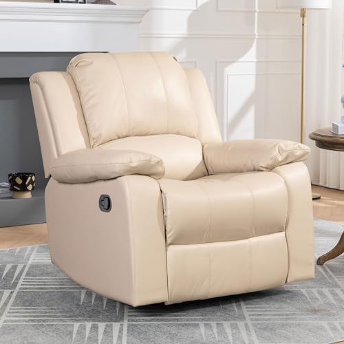 Leather Swivel Recliner Chair - Glider Recliner Chair Manual Reclining Sofa with Adjustable Footrest Modern Lounge Chair with Swivel & Glider Chair Single Recliner Chair for Living Room Office (Beige)