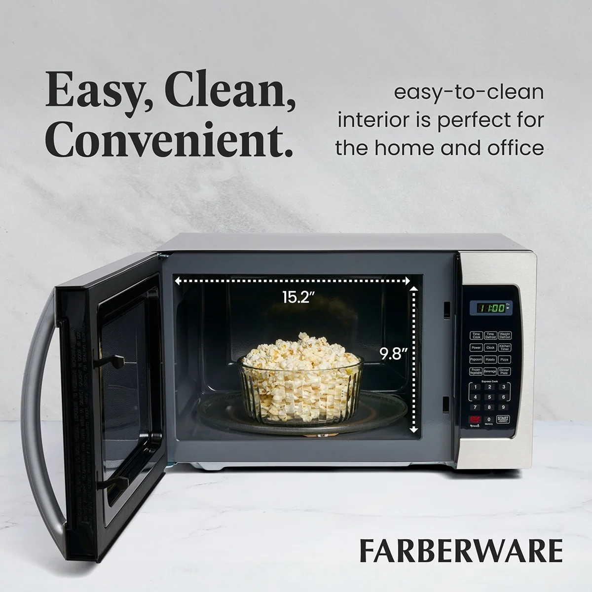 Farberware Countertop Microwave 1000 Watts, 1.3 cu ft - Microwave Oven With LED Lighting and Child Lock - Perfect for Apartments and Dorms - Easy Clean Stainless Steel
