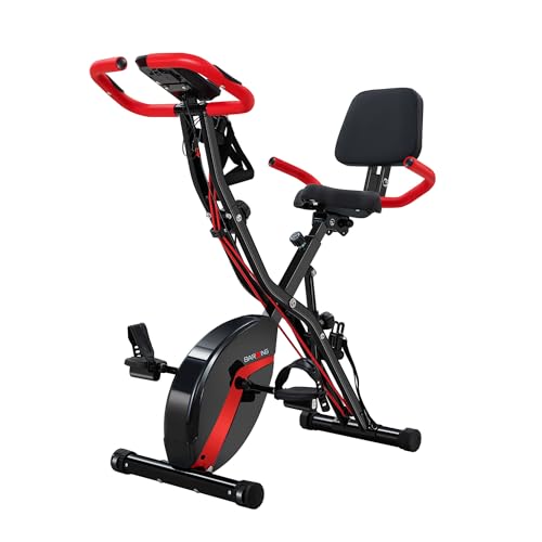 BARWING Stationary Exercise Bike for Home Workout, 5 IN 1 Foldable Indoor Cycling Bike for Seniors, 350LB Capacity, 16-Level Magnetic Resistance, Seat Backrest Adjustments