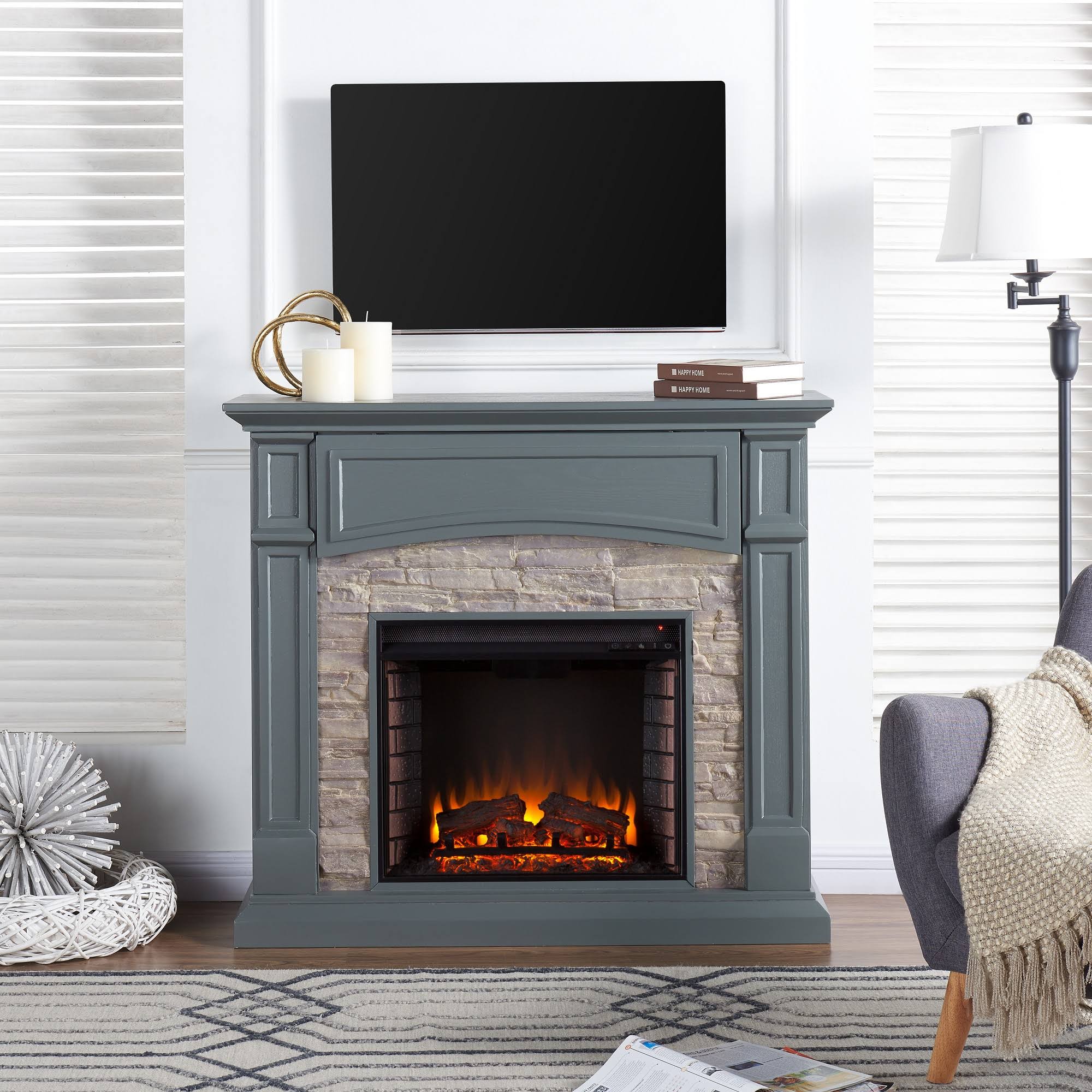 Salski Electric Media Fireplace Gray with Weathered Stone - Aiden Lane